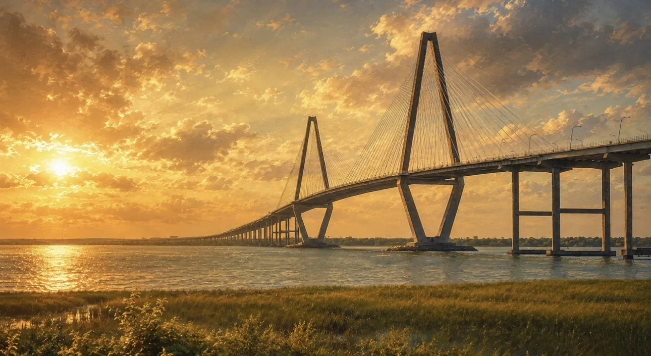 Charleston bridge at sunset